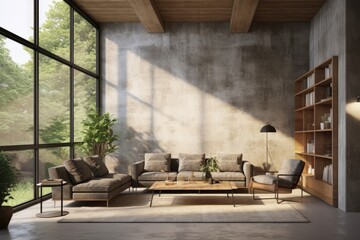 Modern interior design of a living room in an apartment, house, or office. The space is characterized by bright and contemporary interior elements. Sun rays pouring in from the window Mockup Of