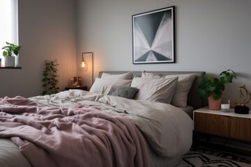bed with a stylish throw blanket on top