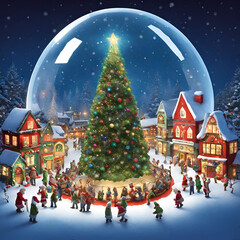 Fototapeta premium christmas tree, christmas, winter, snow, house, 