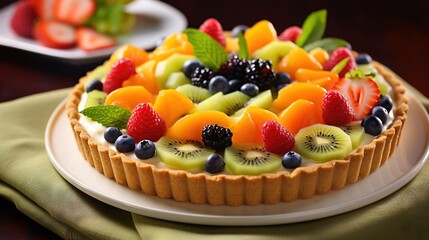  a fruit tart with fresh fruit on top of it.  generative ai
