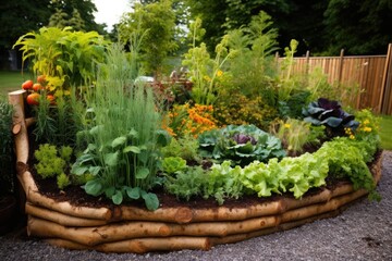 hugelkultur raised bed with plants growing in harmony