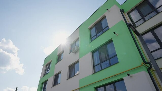 A new residential quarter with a colorful facade of high-rise buildings