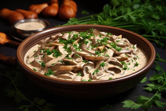mushroom stroganoff with cashew cream sauce and parsley