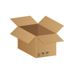 Cardboard box realistic vector illustration isolated on white background