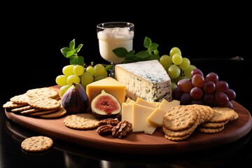gourmet cheese platter with figs and crackers