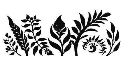 black and white elements, flower, floral, vector, leaf, design, pattern, art