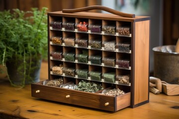 heritage seed collection in a wooden organizer