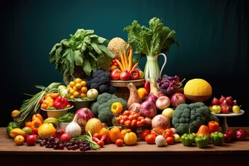 colorful display of fruits and vegetables on a table