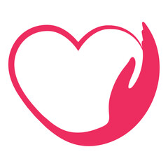 Illustration of a logo of care and love.Hand holding a heart on a white background.