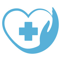 Fototapeta premium Health care logo illustration.Hand with a heart and a medical cross on a white background