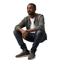 Man sitting on transparent background. Generative AI.