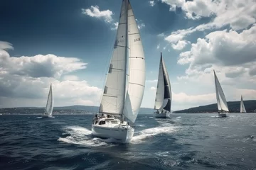 Fotobehang Competitions on sailing yachts on the sea. Generative ai. © Iryna