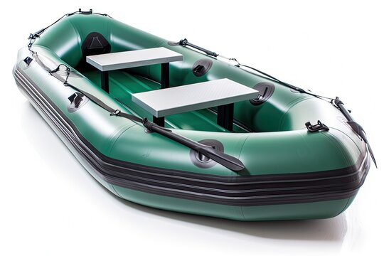Green inflatable boat for travel on a white background. Generative ai.