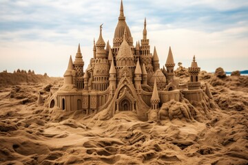 sandcastle with intricate details and patterns in focus