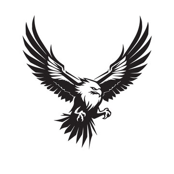 Eagle in cartoon, doodle style. 2d illustration in logo, icon style. Black and white