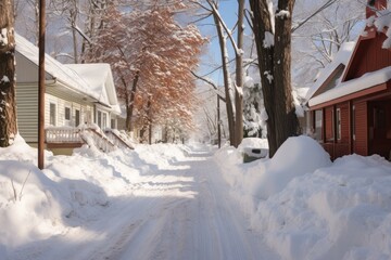 Naklejka premium snowy driveway before and after shoveling