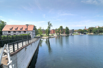 View of the old town in Bydgoszcz located on the canals, Poland