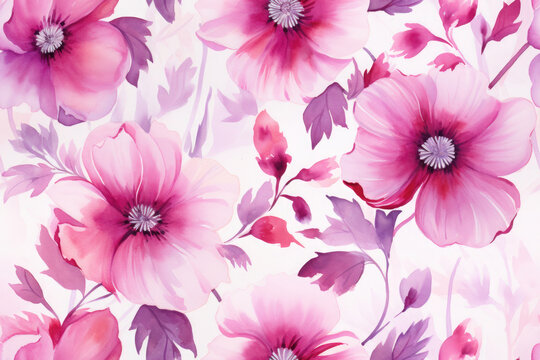seamless pattern - repeatable texture of abstract pink flowers on white background