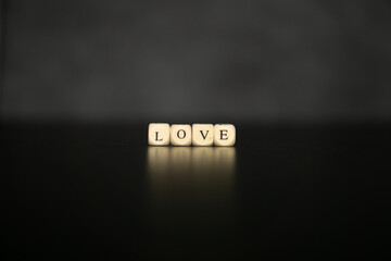 Word LOVE with wood building blocks.