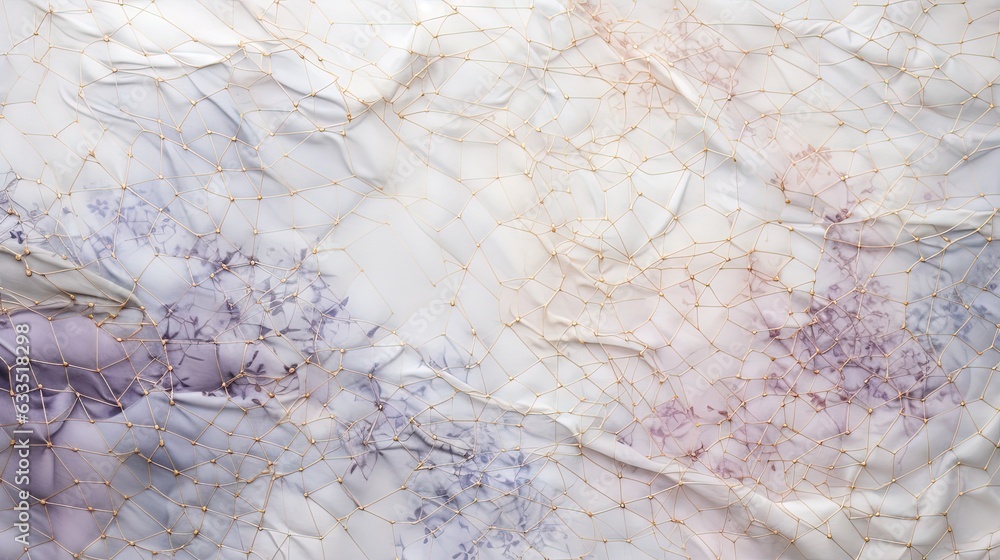Poster a white and purple fabric with a net design on it. generative ai