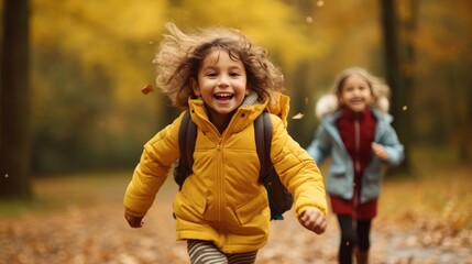 Fototapeta premium Happy children go to school
