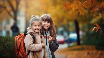 Fototapeta premium Happy children go to school