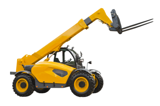 A telescopic handler, also called a telehandler