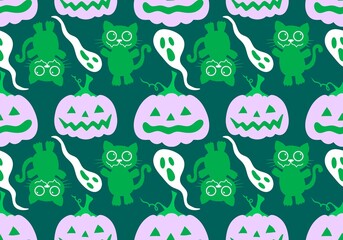 Halloween autumn harvest season pumpkins and cat pattern for wrapping paper and kids clothes print and festive