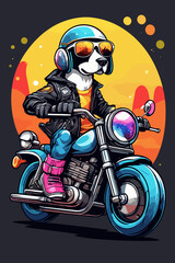 design for a t-shirt of a character on a motorcycle