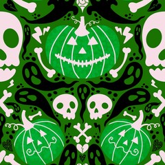 Autumn vegetable harvest seamless Halloween pumpkins pattern for wrapping paper and fabrics and kids clothes