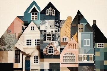 abstract house trendy paper collage design - obrazy, fototapety, plakaty