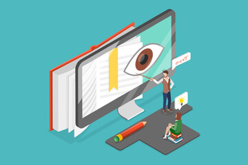 3D Isometric Flat Vector Conceptual Illustration of Visual Learning, Strategy to See Material Instead of Hearing to Remember Better - obrazy, fototapety, plakaty