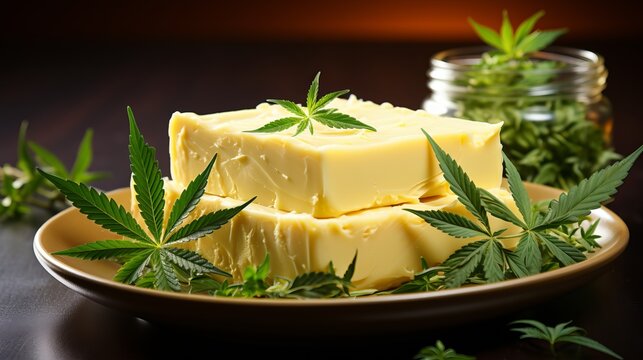 Hemp butter is a vegetable oil derived from cannabis. Ingredient for making coffeeshop desserts. Concept: Legalization of soft drugs.