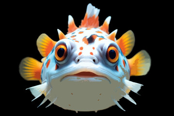 Cute funny colourful puffer fish illustration isolated on clean background  © Hq Visual Studio