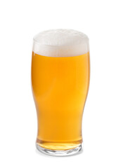 Glass of light beer with foam isolated on white background