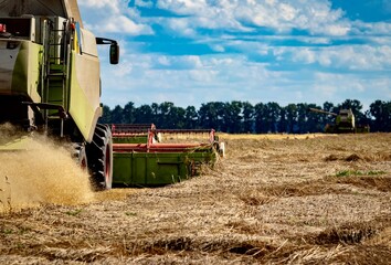 combine harvester on field