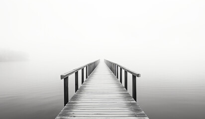 Wooden bridge in the fog over the sea. AI generated - obrazy, fototapety, plakaty