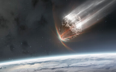 3D illustration of asteroid or meteor in space. 5K realistic science fiction art. Elements of image provided by Nasa