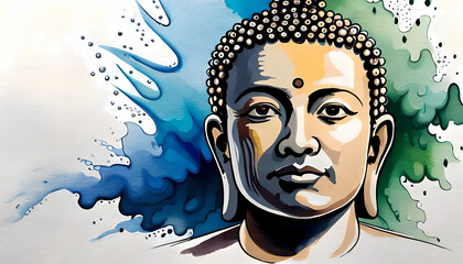 Watercolor painting style portrait of Buddha