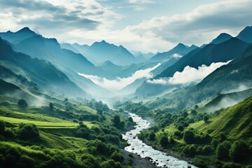 Mountains disappearing in the mist - stock photography