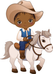 Vector African American Cowboy Riding Horse