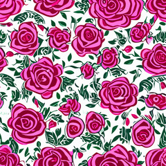Seamless floral pattern with roses, watercolor. Vector illustration. Vintage floral background. Flowing repeat pattern, pink and red floral on design background