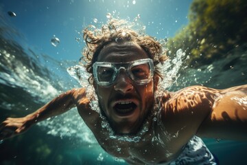Swimmer diving into a pool - stock photography