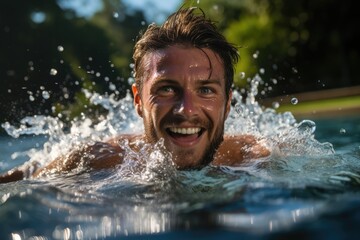 Swimmer swimming in a clear pool - stock photography