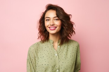 Fototapeta premium Beautiful woman in pink and green colors