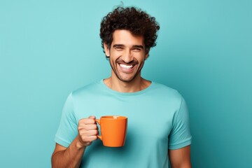Happy man with cup of coffee - Powered by Adobe