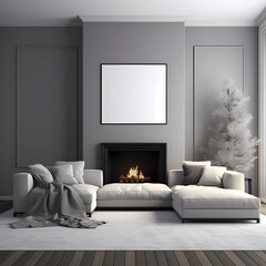 Cozy interior of living room with couch, wooden aesthetic, modern decor, minimalistic