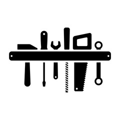 Hanging tools icon. Black silhouette. Horizontal front view. Vector simple flat graphic illustration. Isolated object on a white background. Isolate.