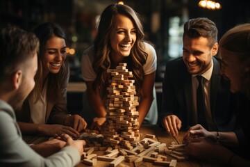 Employee participating in a team-building activity - stock photography