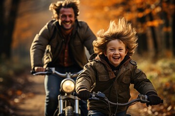 Fototapeta na wymiar Father and son riding bicycles - stock photography